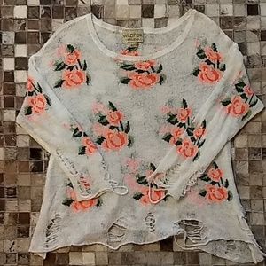 Wildfox Women's Floral Distressed Sweater - White and Pink